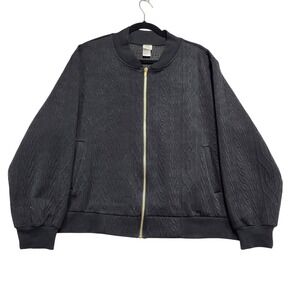 WRAPPER Mens Black Textured Full Zip Bomber Jacket 2X